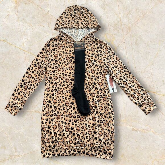 ShoSho Leopard Print Skull Accent Halloween Hooded Onesie Loungewear Size Large - Picture 1 of 6